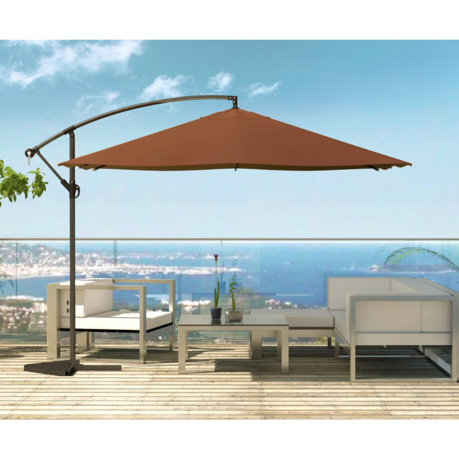 Parasol LED déporté carré 3x3m chocolat DAVAGNA