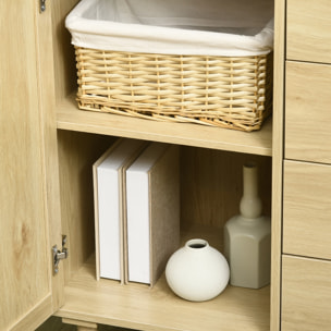 Buffet cannage rotin style naturel - porte, étagère, 4 tiroirs - dim. 80 x 38 x 80,5 cm - effet bois clair
