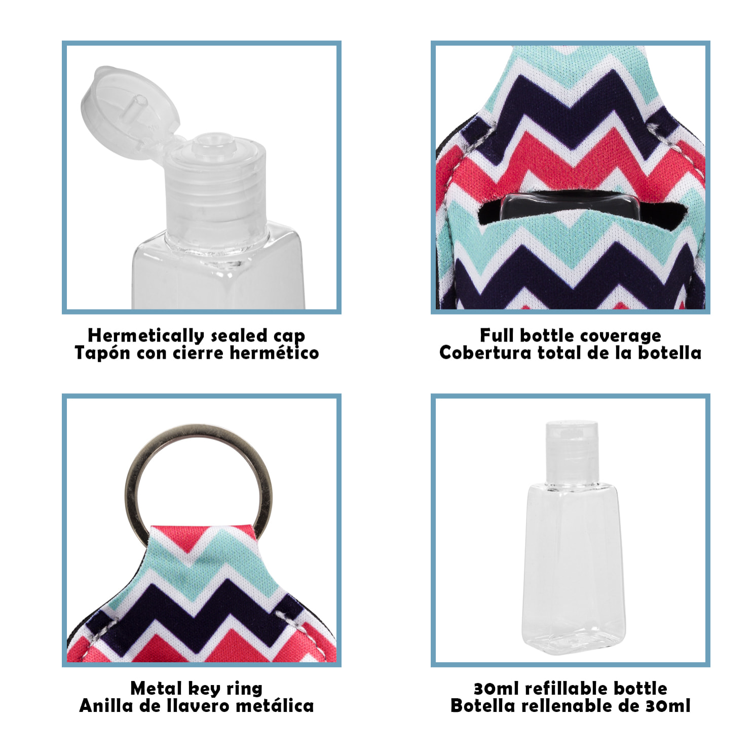 Portachiavi bottiglia disinfettante per le mani alcool ricaricabile 30ml tessuto design girasole nero.