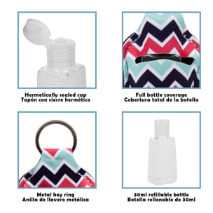 Portachiavi bottiglia disinfettante per le mani alcool ricaricabile 30ml tessuto design girasole nero.