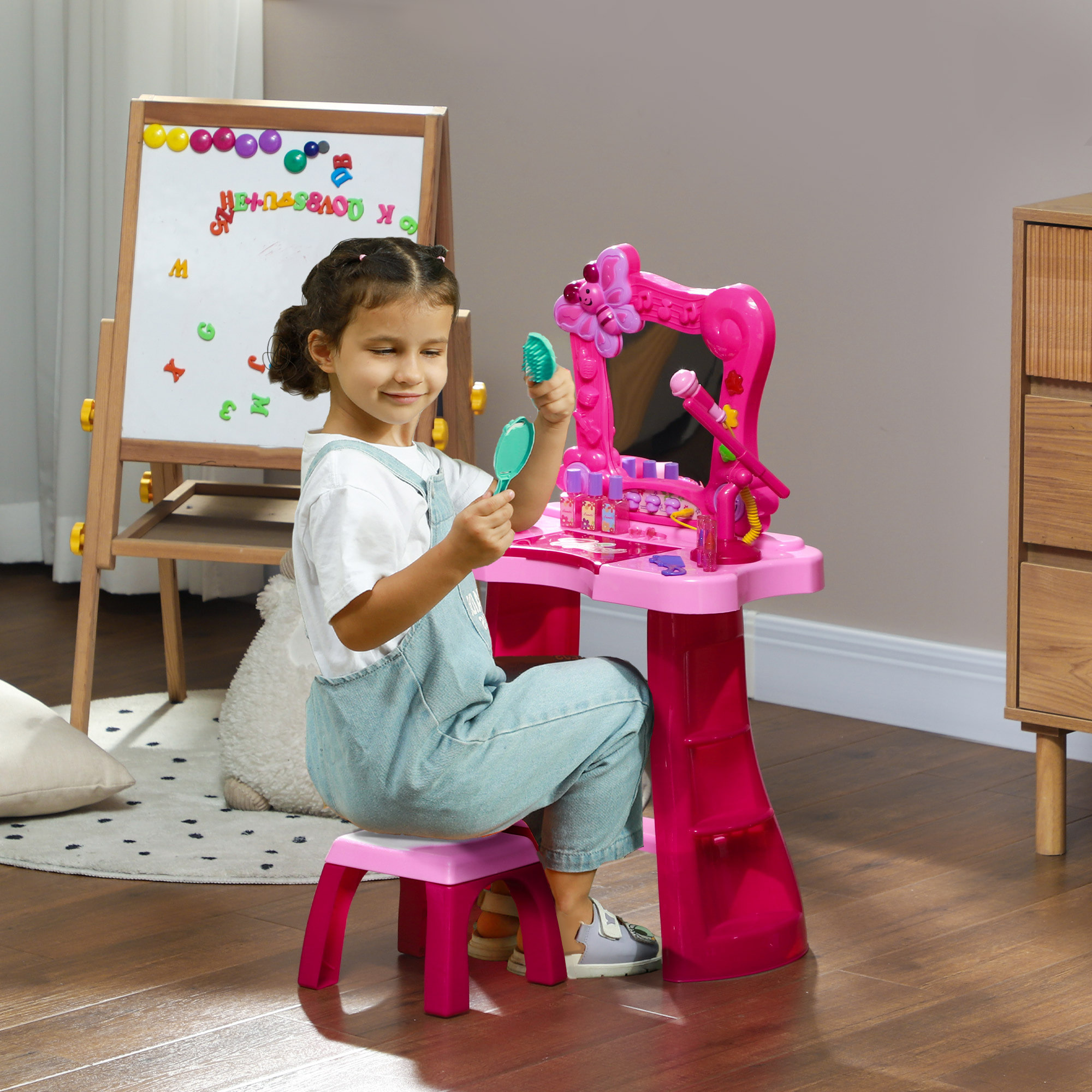 Ensemble coiffeuse tabouret enfant design - nombreux accessoires - effets lumineux sonores - rose