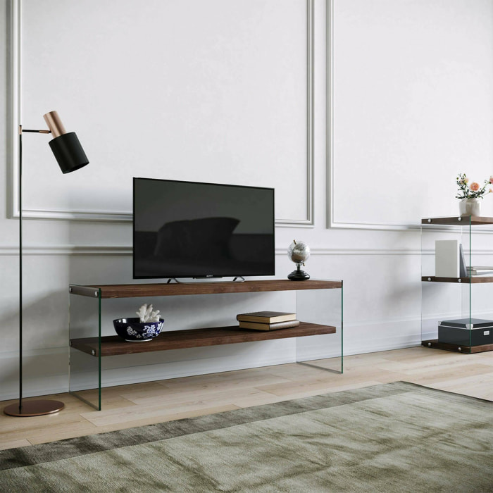 Mobile porta TV Dpianc, Credenza da soggiorno, Armadio basso per TV, Base parete attrezzata, 120x35h45 cm, Noce Scuro