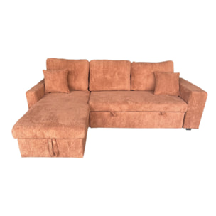 Canapé d'angle convertible 4 places avec coffre en velours côtelé terracotta SANDIEGO