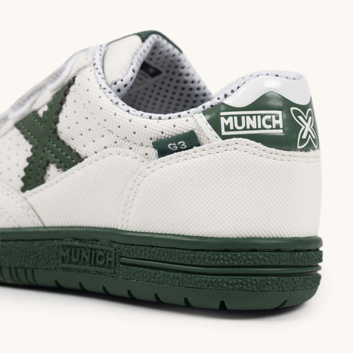 Zapatillas de Fútbol Sala Infantiles con Velcro Blancas y Verdes MUNICH G-3 KID VCO 450