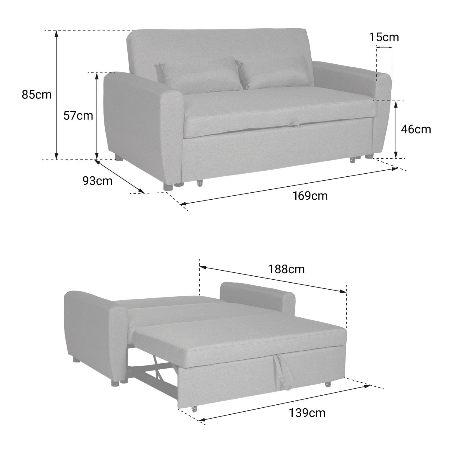 Canapé convertible MATT 2 places gris