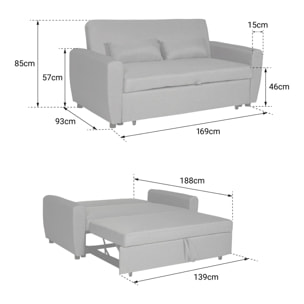 Canapé convertible MATT 2 places gris