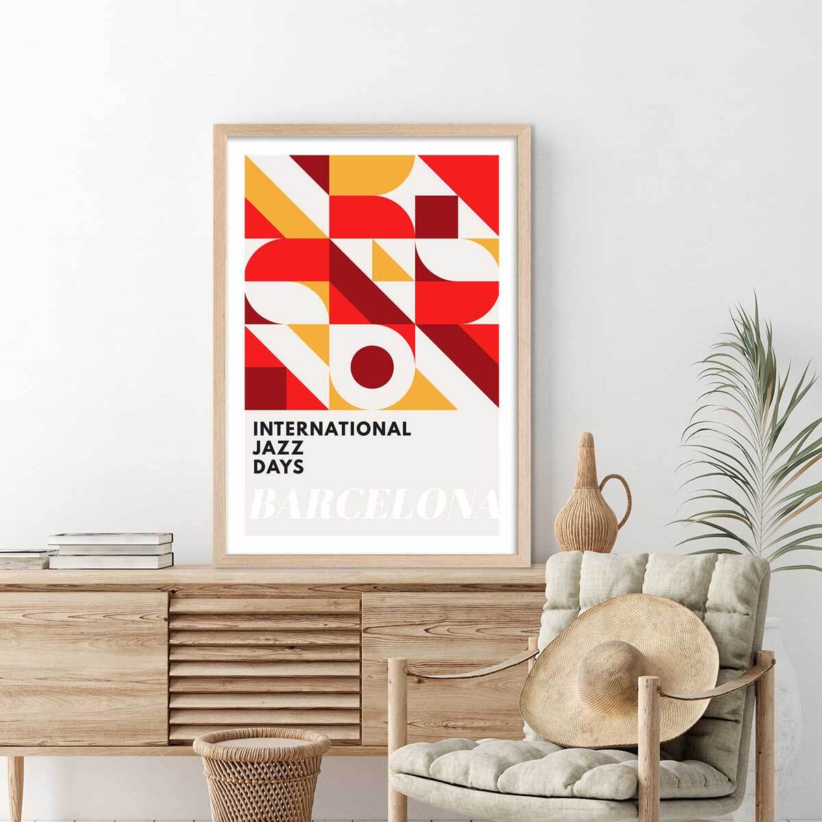 Poster international jazz days barcelona Affiche + cadre en bois - Chêne
