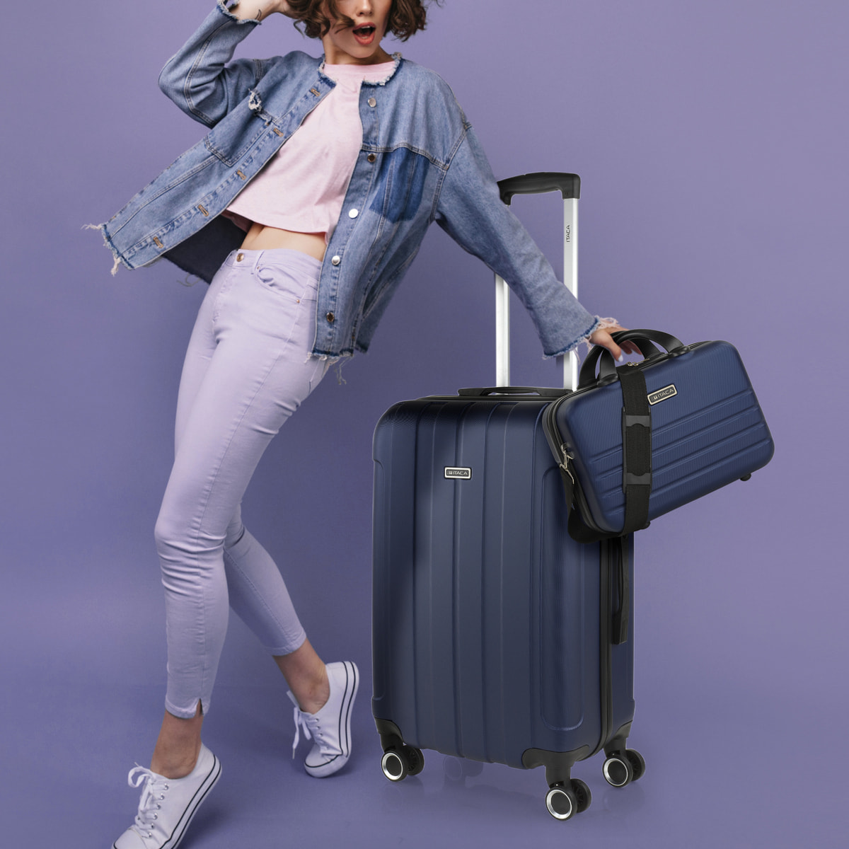 Trolley Mediano 60 Cms  Y Neceser Itaca Diamond Marino