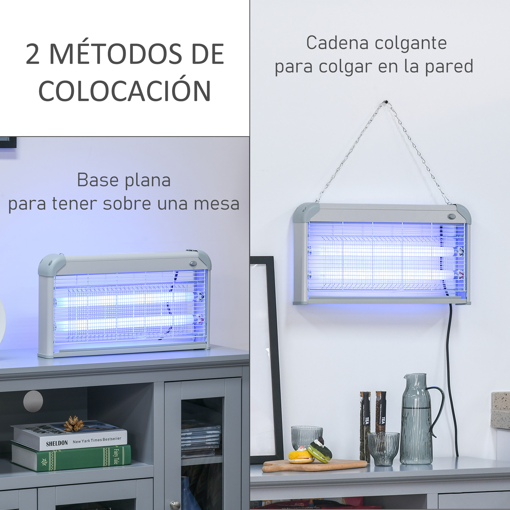 Lámpara Antimosquitos Eléctrico Profesional Mata Mosquitos Eléctrico 15W de Cada Tubo área 60m² con Luz UV para Exterior e Interior