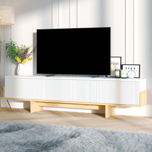 LEESBURG Meuble TV avec placards blanc et bois 180cm