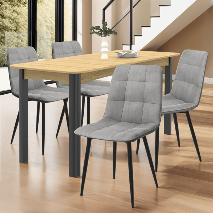Chaises Linda en velours et pieds métal noirs - Gris Clair