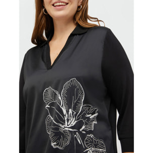 Fiorella Rubino - Camiseta con flor delante - Negro