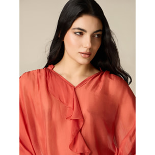 Oltre - Blusa in voile di seta e viscosa - Arancione