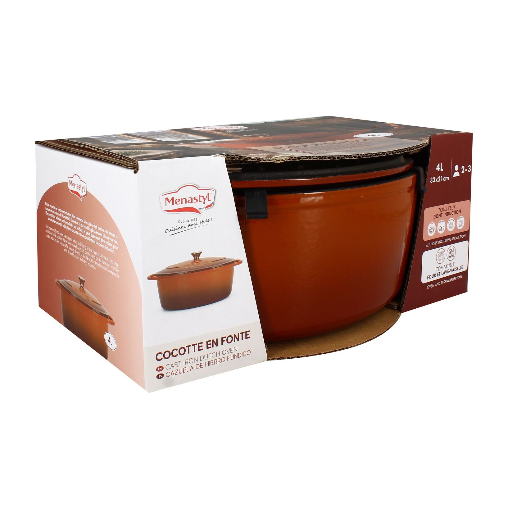 Cocotte en fonte émaillée 4L brique MONTAGNE
