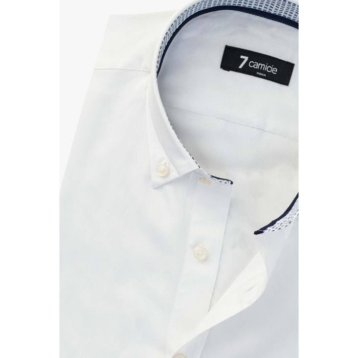 camicia uomo 1 bottone button down slim Satin Unito Bianco