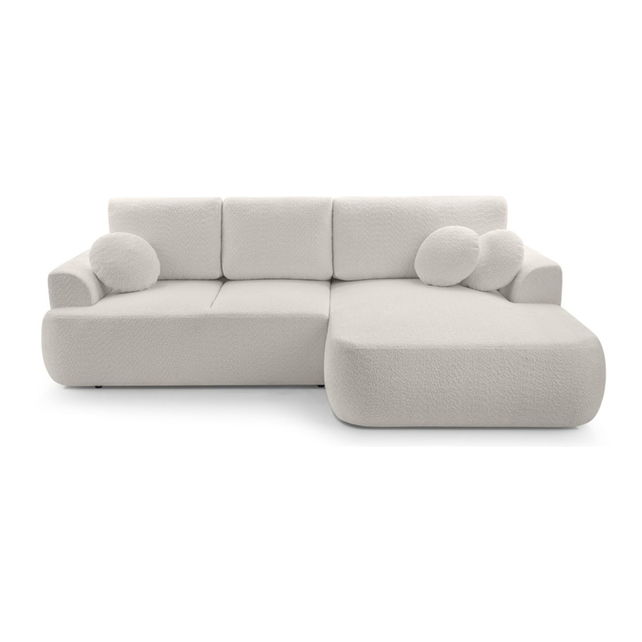 Candela - canapé d'angle droit 4 places - convertible avec coffre - en tissu bouclette - Beige