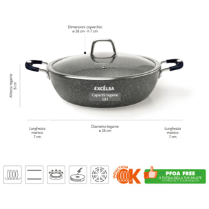 Tegame 28 cm con Coperchio Excelsa – Forn-Ok, Alluminio Grigio