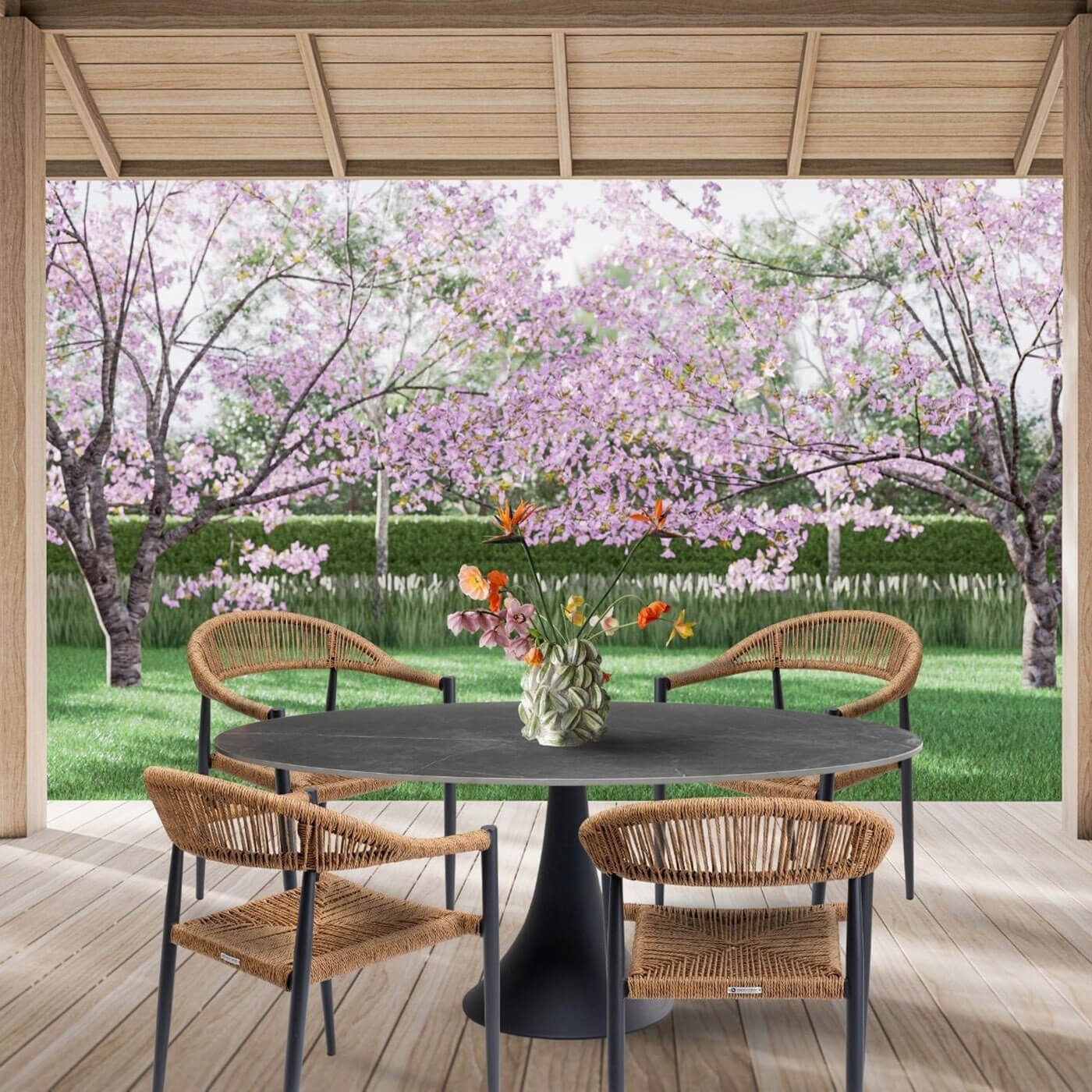 Ensemble de jardin Grande Possibilita table 180cm et 4 chaises nature Kare Design