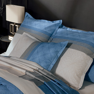 Housse de couette satin de coton géométrique - Bleu