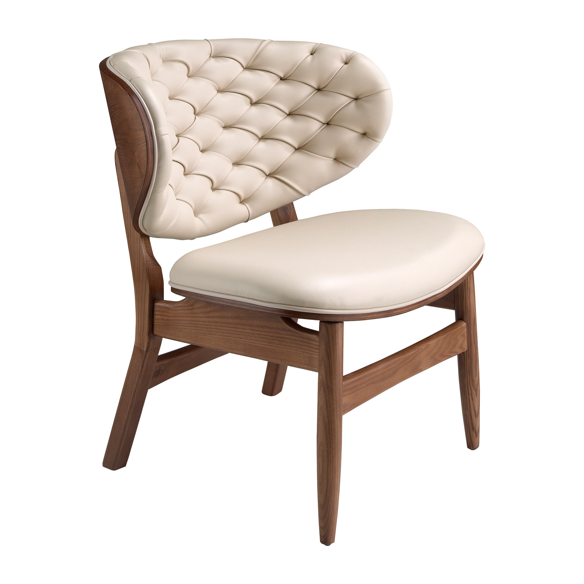 Sillón Angel Cerdá tapizados en polipiel en arena detalle en madera chapada en nogal natural patas de madera en noga 78x69x80cm