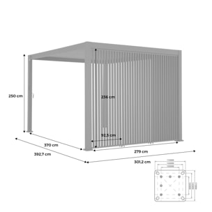 Pergola bioclimatique. aluminium. 3x4m. lames orientables + 3 persiennes verticales 100cm anthracite
