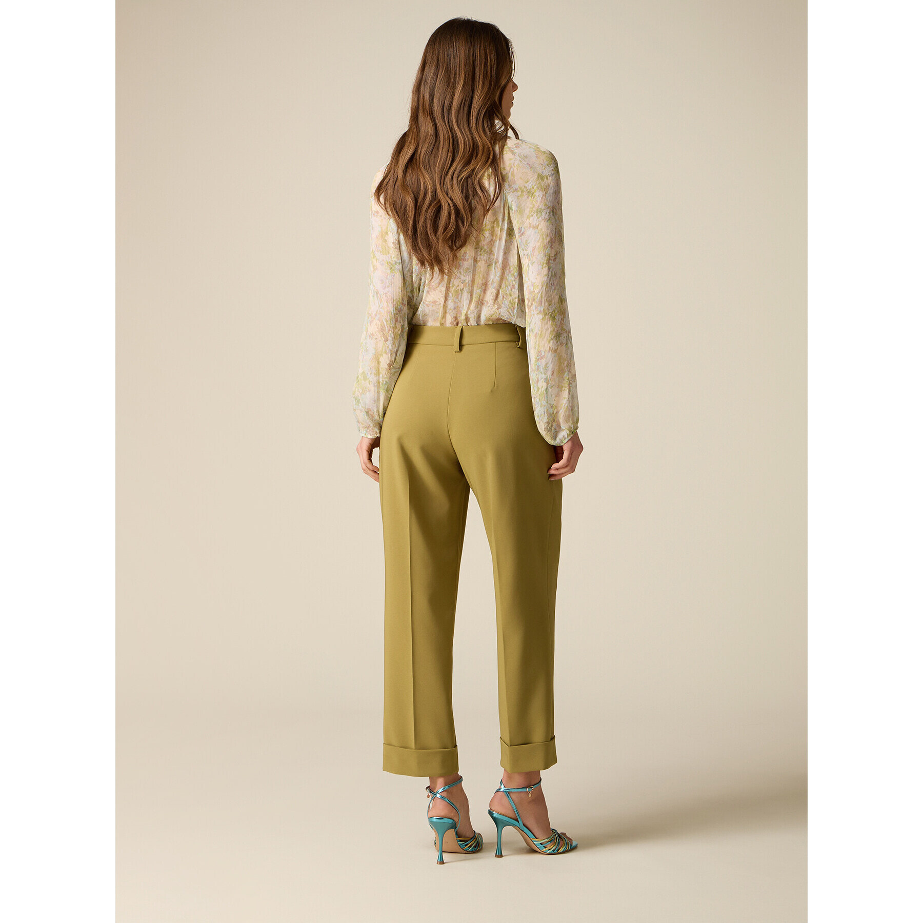 Oltre - Pantaloni cropped con pinces - Verde