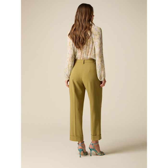 Oltre - Pantaloni cropped con pinces - Verde