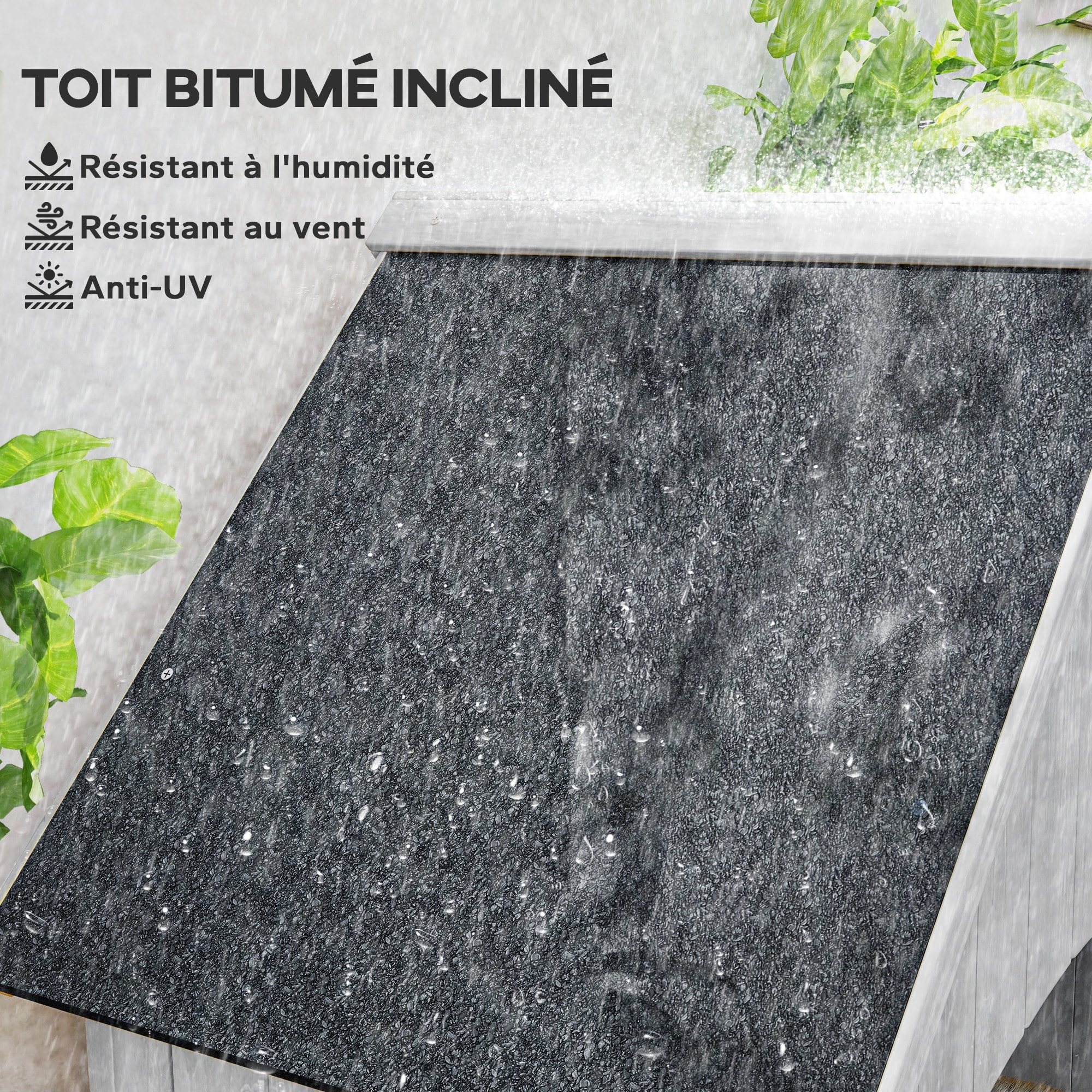 Armoire abri de jardin remise pour outils 3 étagères porte loquet toit pente bitumé dim. 77L x 54l x 179H cm bois sapin pré-huilé gris