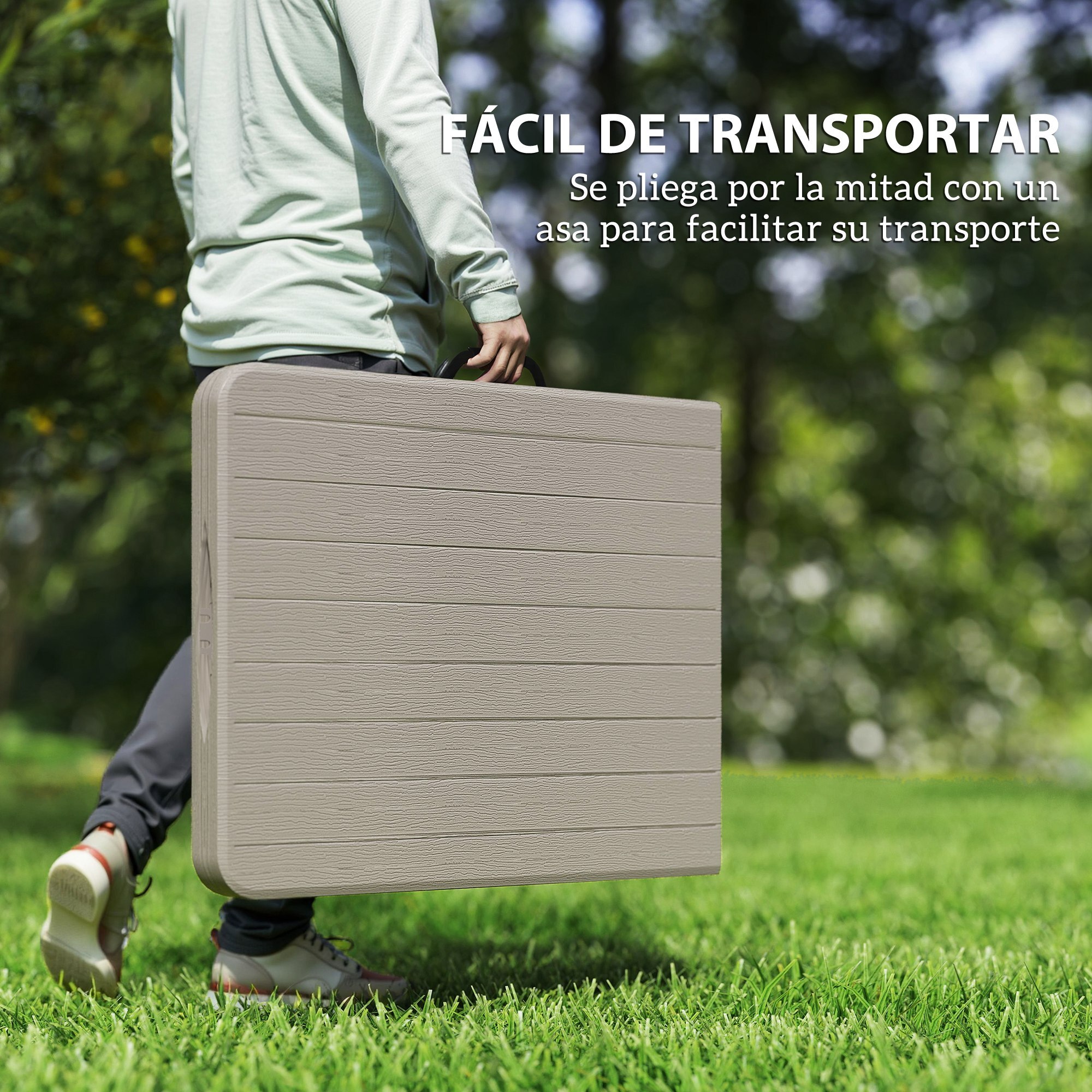 Conjunto de Camping Plegable de 3 Piezas Mesa Plegable Camping con Bancos Incluye 1 Mesa 180x74x74 cm y 2 Bancos Efecto Madera Impermeable para Acampadas Jardín Pícnic Marrón