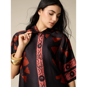 Oltre - Camicia in raso di viscosa fantasia - Nero