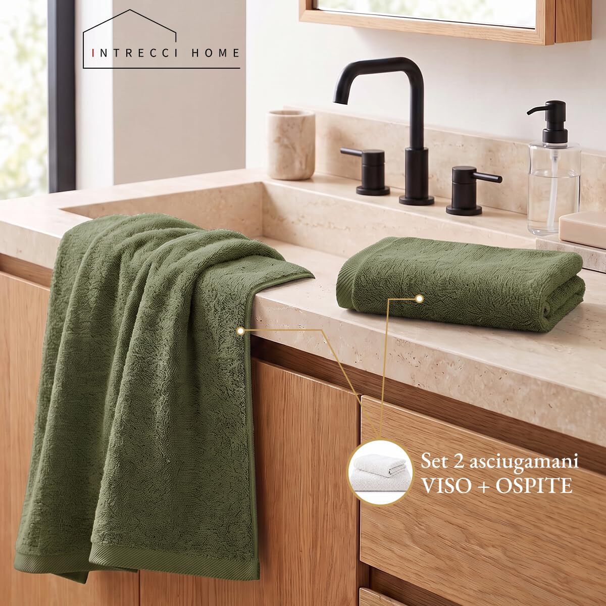 INTRECCI HOME Set Bagno Asciugamani Viso e Ospite, in Puro Cotone 500 g, Morbidezza Extra, Assorbenza Superiore