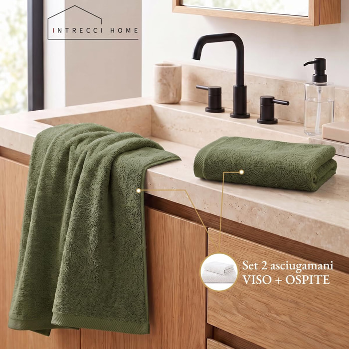 INTRECCI HOME Set Bagno Asciugamani Viso e Ospite, in Puro Cotone 500 g, Morbidezza Extra, Assorbenza Superiore