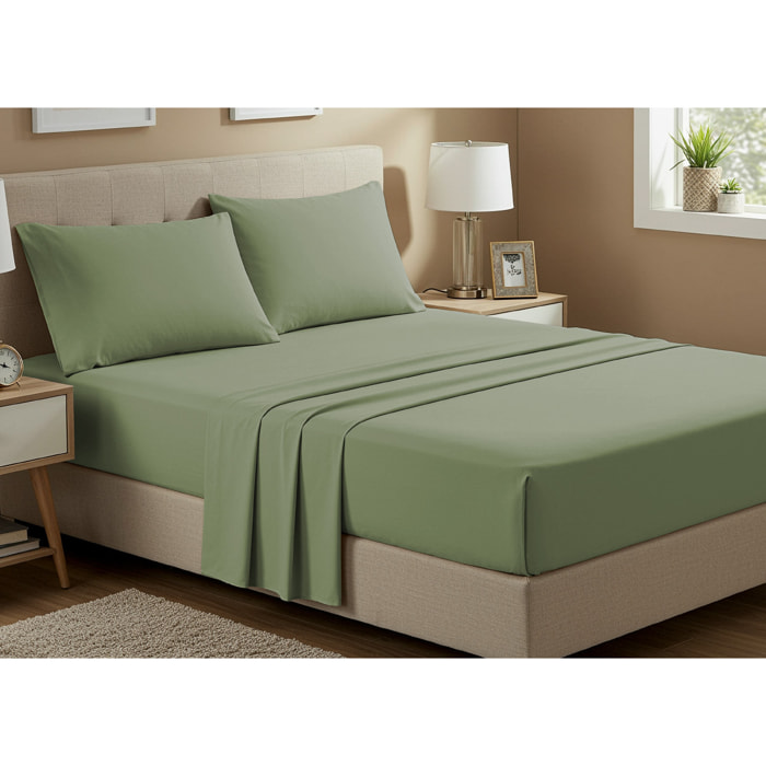 Completo Lenzuola No Stiro In Tinta Unita Con Angolo H.27 cm Colore Salvia