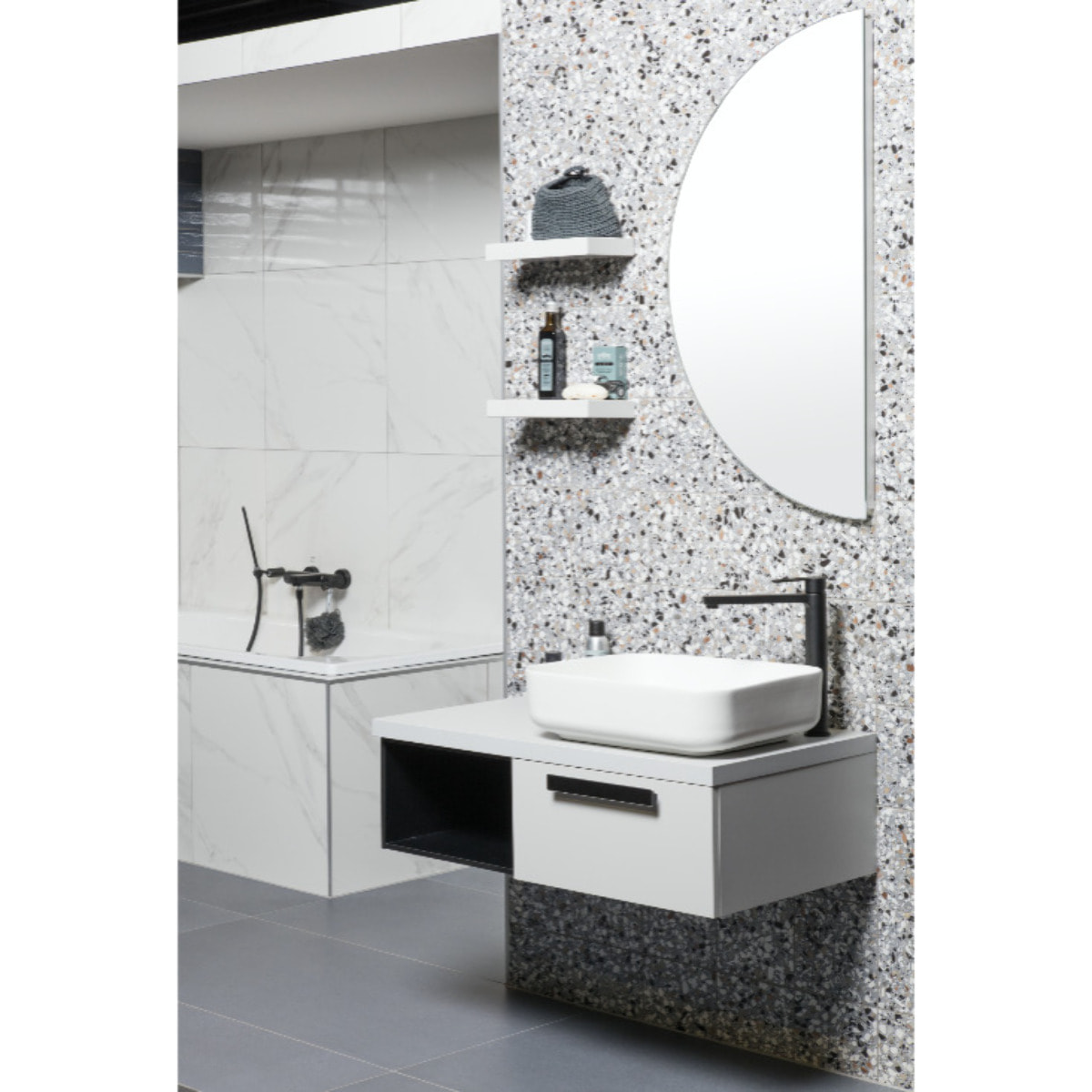 Set vasque à poser rectangulaire 50x39x13cm sans trop-plein + bonde à écoulement libre Infinitio blanc
