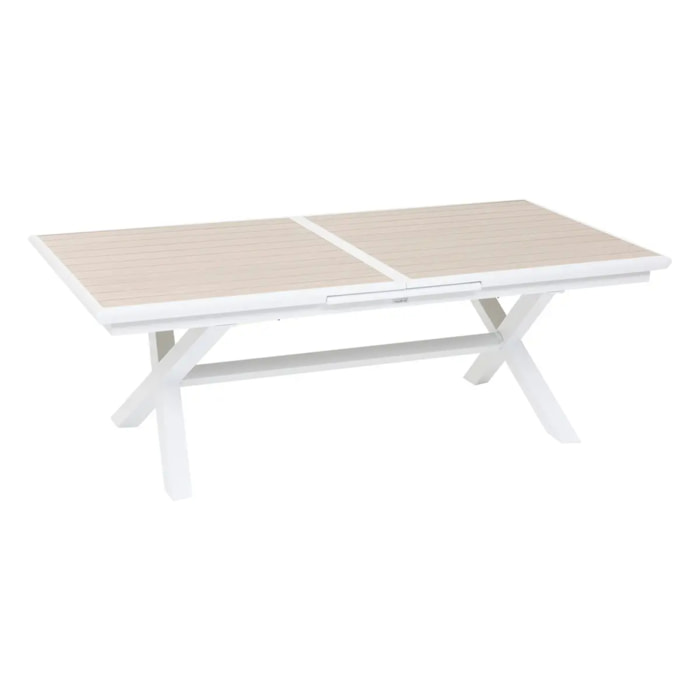 Table de jardin extensible "Axiome" en aluminium lin & blanc traité époxy 10 places