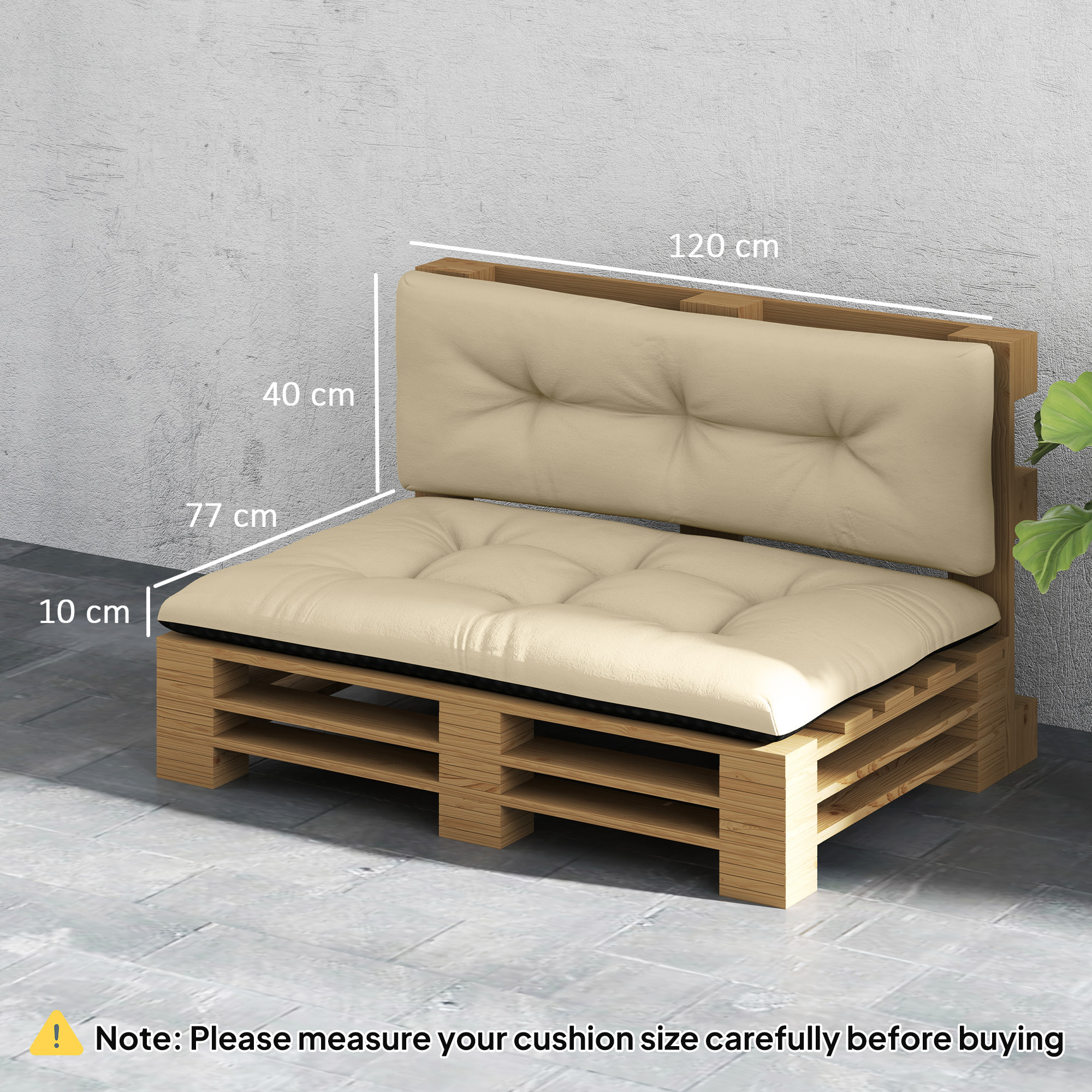 Conjunto de 2 Cojines para Palets con Tela Resistente Impermeable Anti-UV Cojines Exterior para Jardín Terraza Interior Asiento 120x77 cm Respaldo 120x40 cm Beige