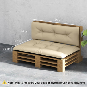 Conjunto de 2 Cojines para Palets con Tela Resistente Impermeable Anti-UV Cojines Exterior para Jardín Terraza Interior Asiento 120x77 cm Respaldo 120x40 cm Beige