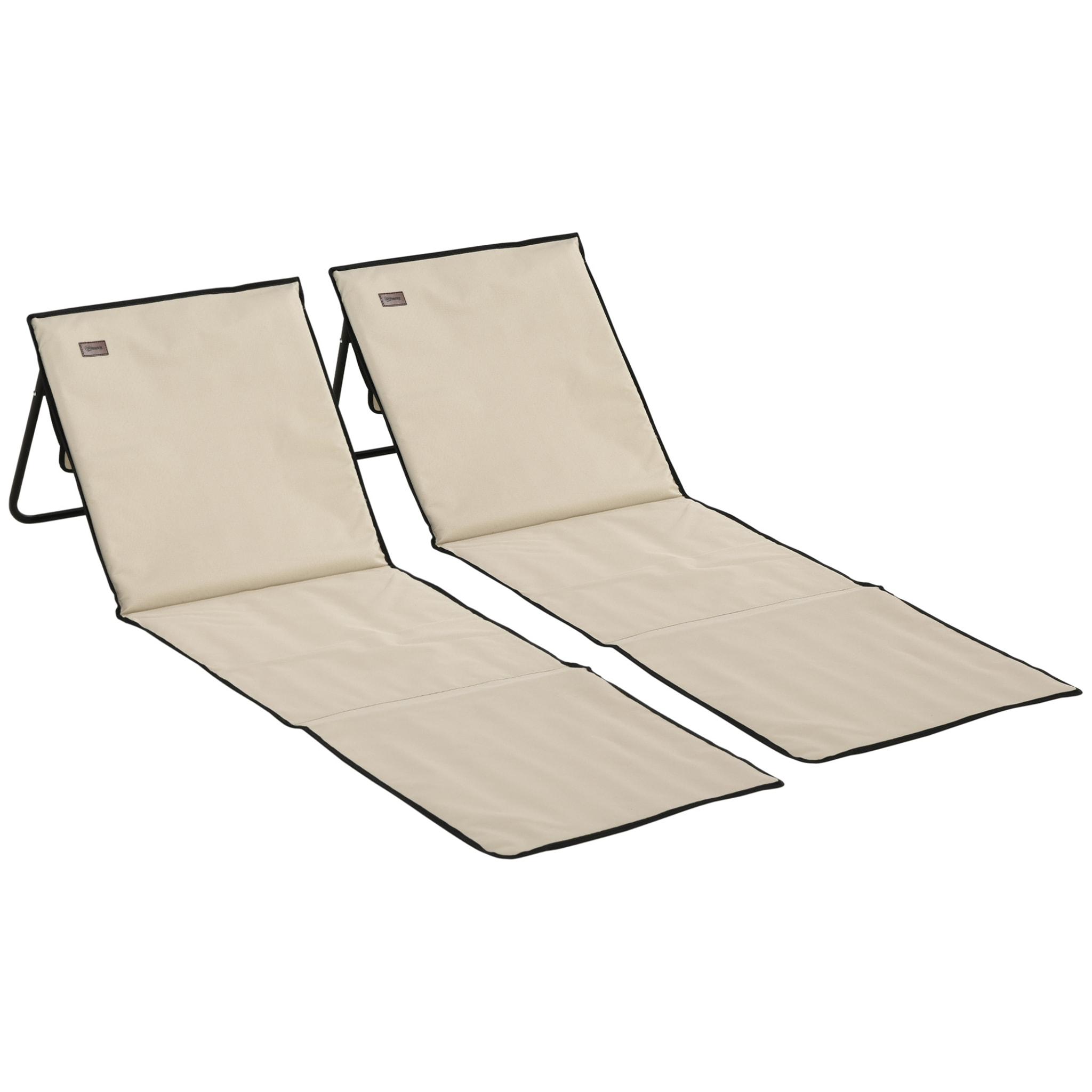 Conjunto de 2 Esterillas de Playa Plegable Esteras Acolchadas con Respaldo Reclinable y Bolsa de Transporte para Jardín Camping 142x51x40 cm Beige