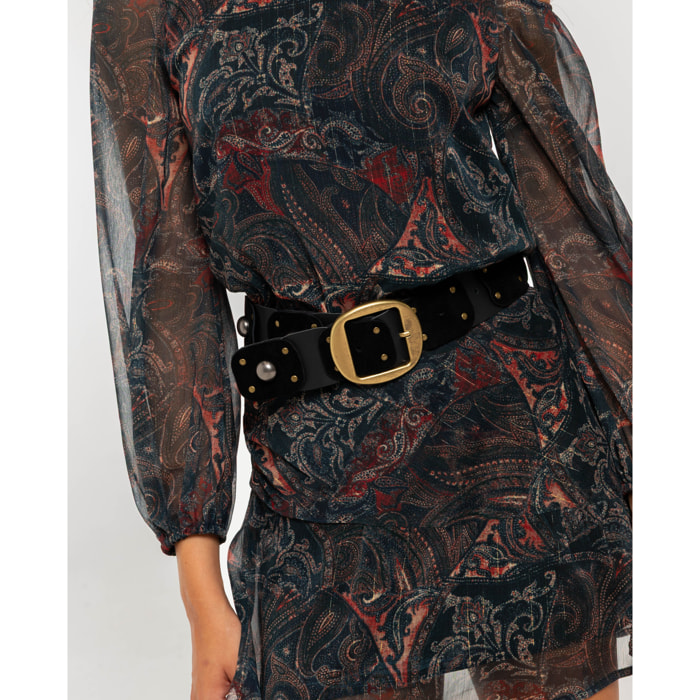 Cinturón de ante y cuero con tachuelas de mujer