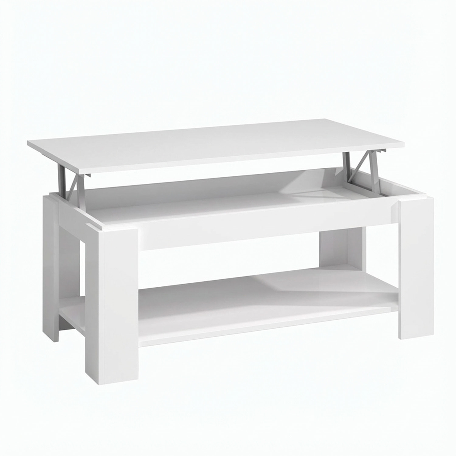 Tavolino Da Caffè Sollevabile Tavolo Da Salotto Rialzabile Salvaspazio Per Mangiare O Lavorare Dal Divano Con Piano Rialzabile 102 x 50 x 43 Cm Bianco