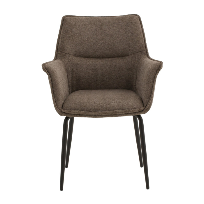 Set di 2 sedie SHERMAN OAKS in tessuto marrone e gambe in metallo nero, con braccioli