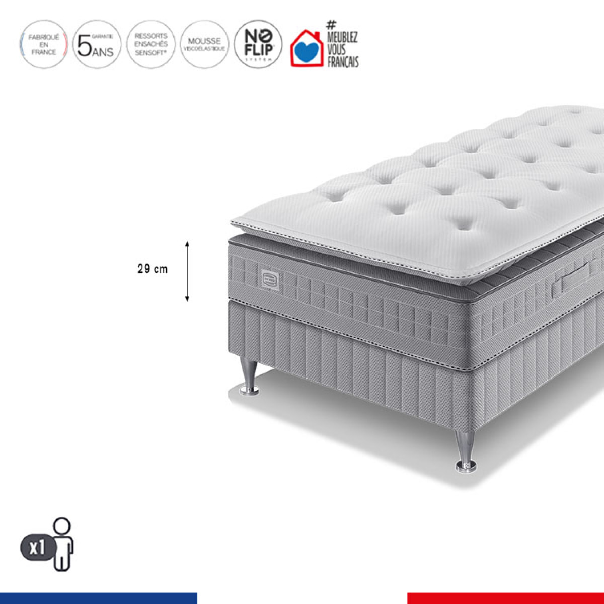 Ensemble EXTENSION matelas H29 ressort ensachés, ferme, sommier