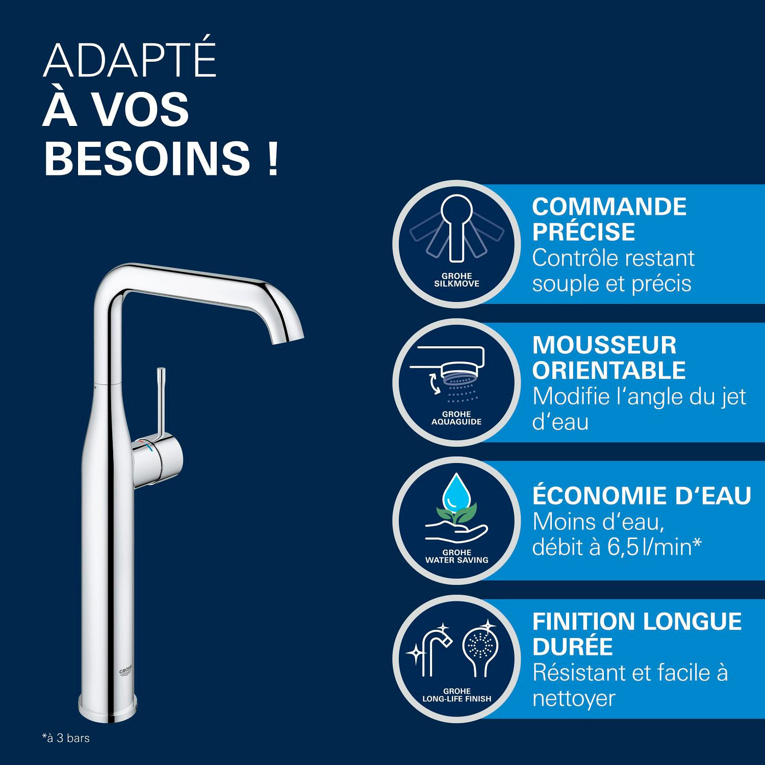 Mitigeur lavabo Essence, Taille XL, chromé