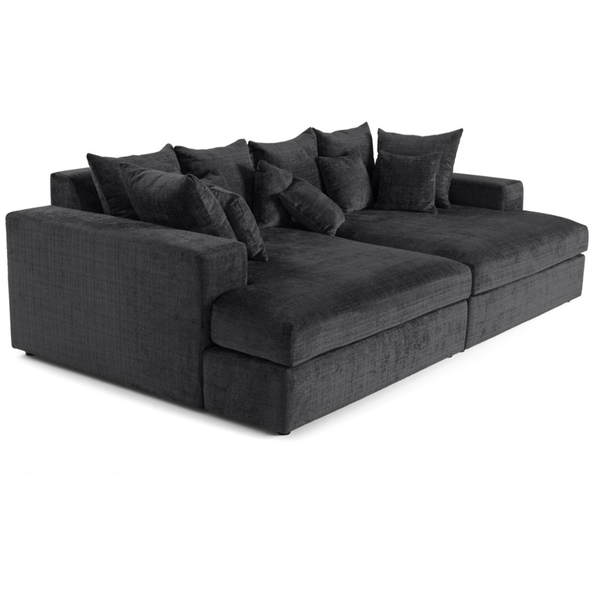 Collins - canapé droit 4 places avec double méridienne - assise profonde - en velours texturé - Gris