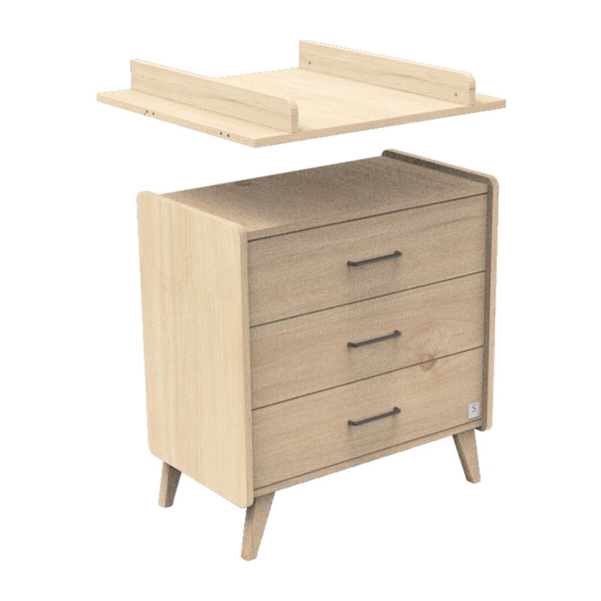 Chambre bébé évolutive Arty, Lit 140x70 et Commode à langer - Chêne suave
