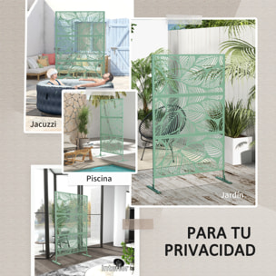 Biombo de Exterior Separador de Ambientes con 3 Piezas Patrón de Hoja Grande y Marco de Acero Pantalla de Privacidad para Patio Terraza Jardín 122x45x198 cm Verde