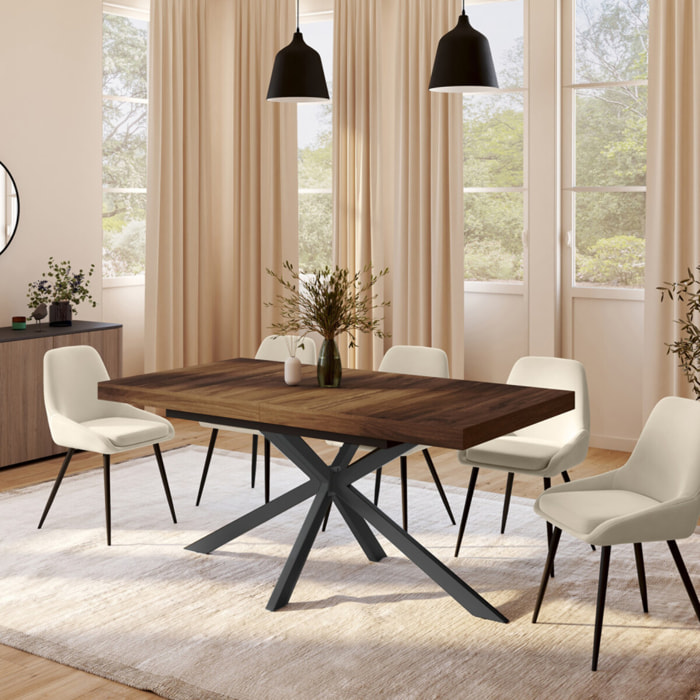 Tables repas extensibles Spider plateau bois et pieds croisés - Bois noyer