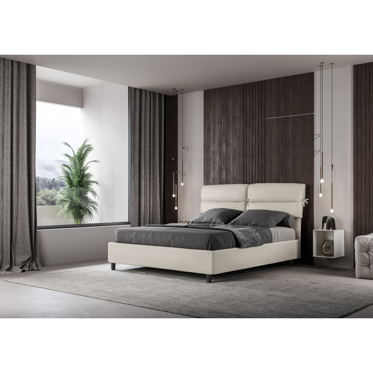 Cama sin somier acolchada 160x210 cuero sintético blanco Nandy