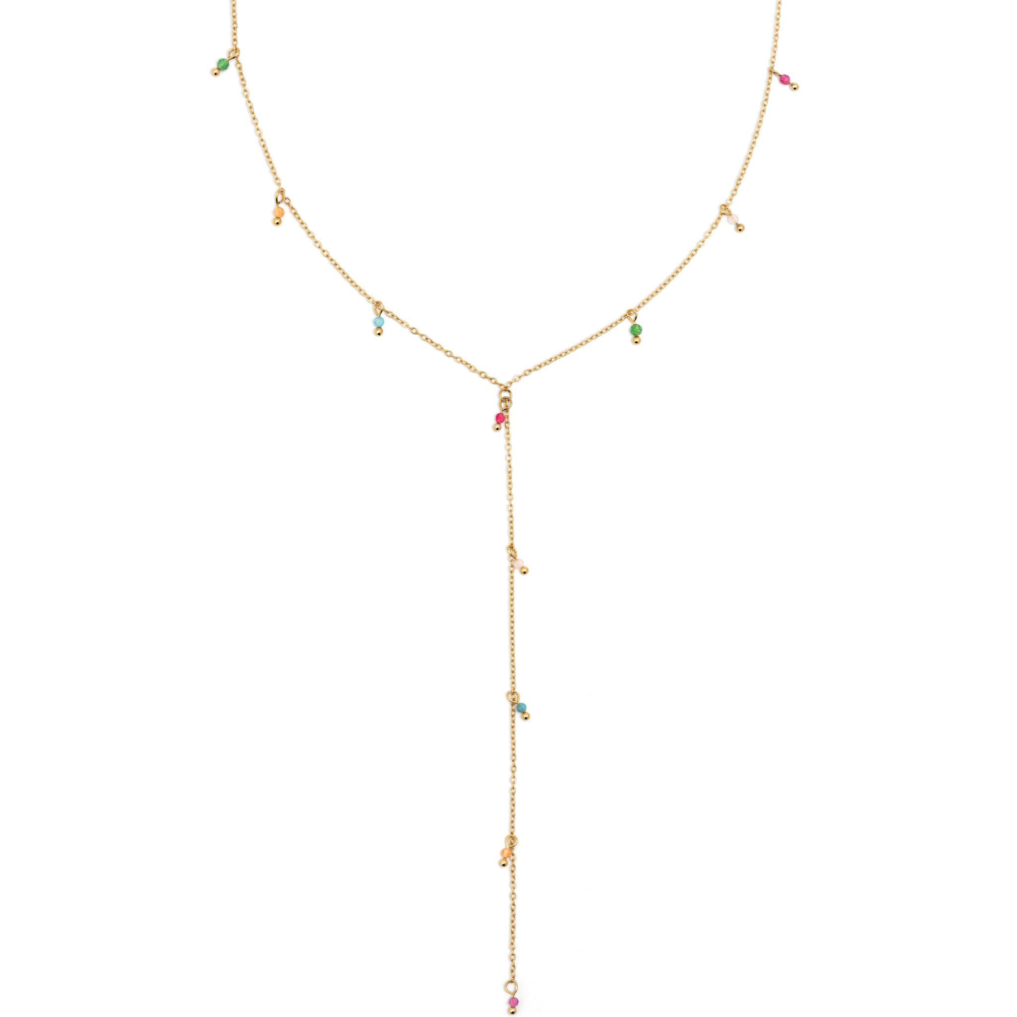 Collar Y Mini Stone Colors Acero Baño Oro