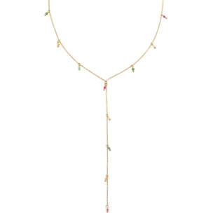 Collar Y Mini Stone Colors Acero Baño Oro